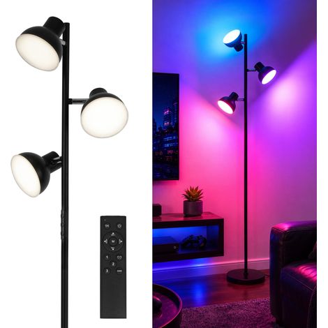 Lampadaire LED RGB à 3 Têtes, Lampadaire Moderne avec Télécommande et Interrupteur Tactile, 36W 2800lm Dimmable Têtes Réglables, Noir pour Salon, Chambre, Lecture et Maison (1/5)