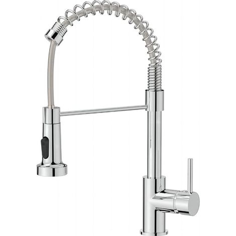Robinet de cuisine mitigeur extractible 2 jets 360° – Acier inoxydable – Hauteur 42 cm – Douchette pivotante – Connexion G1/2 (1/5)