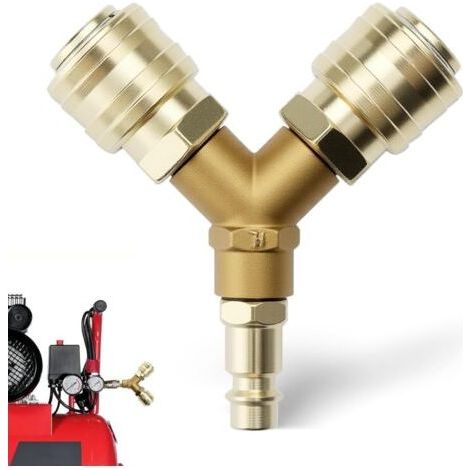 Connettore rapido per aria compressa, raccordo per aria compressa da 1/4 di pollice, distributore d'aria a forma di Y, accessori per compressore resistenti alla corrosione. (1/5)