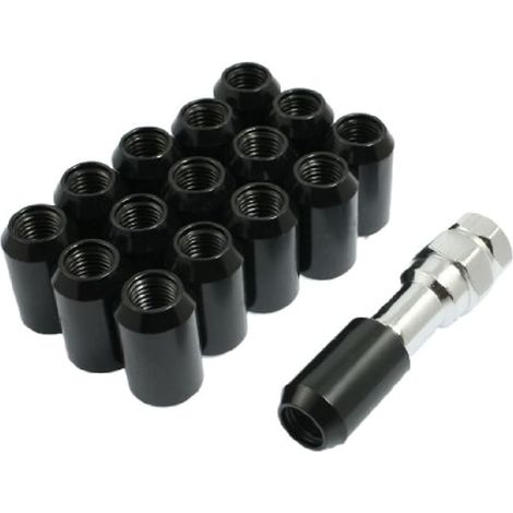 Écrous de moyeu antivol hexagonaux M12 x 1,5 mm Lanta avec clé, acier carbone noir (1/3)