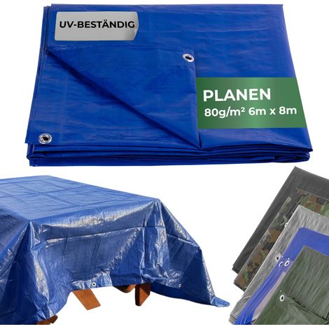 Plane Tarpaulin Standard 6x8, Abdeckplane, 80 g/m2, blau, mit Ösen (1/5)