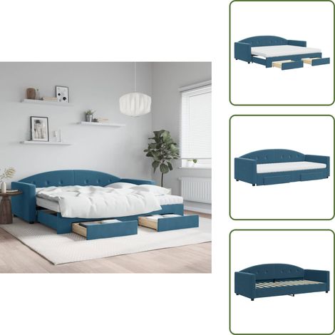Tagesbett Ausziehbar mit Schubladen Blau 90x200 cm Samt - Sofa - Schlafsofa - Gästebett - Tagesbett - Bett (1/5)