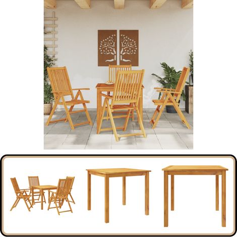 5-tlg. Garten-Essgruppe Massivholz Akazie - Gartenmöbel - Esstisch - Gartenstuhl - Akazienholz - Holztisch