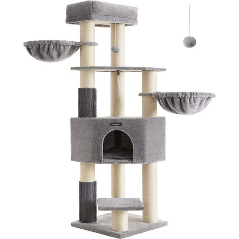 Árbol para gatos grande y estable con alfombra cálida autocuidado postes rascadores guarida hamacas plataformas cuerda de sisal 50 x 50 x 160 cm gris paloma y negro 120003834