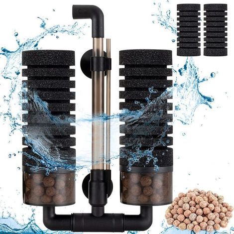 Filtre d'aquarium 57L-208L, double éponge de filtration intérieure immergée avec 2 éponges de rechange + 1 sac de billes de céramique (M) (1/5)
