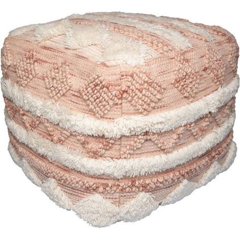 Pouf Bohème Fait à la Main "Bohist" 50cm Rose & Crème (1/4)