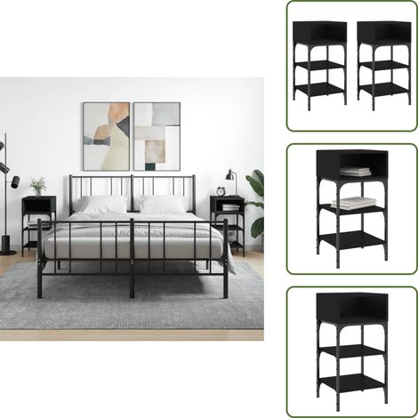 Nachttische 2 Stk. Schwarz 35x34,5x70 cm Holzwerkstoff - Schwarze Nachttische - Holzwerkstoff Nachttisch - Nachtschränkchen Schwarz - Wohnzimmer Dekoration - Bettseitentisch (1/5)