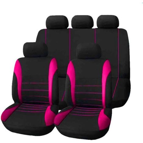 9Pcs/set Ensemble de Housse de Siège de Voiture pour Siège Avant Universel rose rouge (1/4)