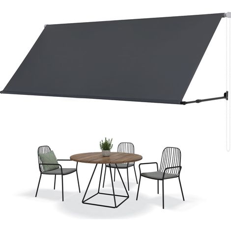 Randaco Toldo manual con inclinación regulable, acero y aluminio, 3 x 1,50 m, poliéster impermeable y anti-UV, toldo para balcón, antracita