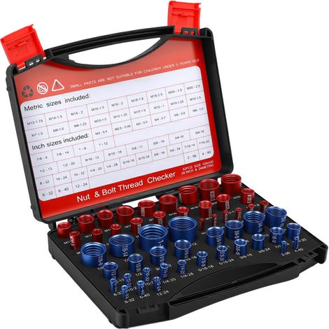 Set of 52 thread gauges for bolts and nuts (28-inch and 24-inch metric), ideal for checking bolt and nut sizes in tight spaces (1/5)