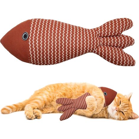 Jouet pour chat en forme de poisson, 1 grand jouet pour chat, jouet à griffer doux pour chats d'intérieur, jouet pour chat durable et hautement interactif avec de l'herbe à chat (Rouge) (1/5)