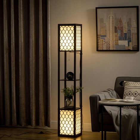 Lampadaire Colonne avec 2 Étagères en MDF et Plastique pour Salon Chambre et Bureau Lampe sur Pied 26x26x156 cm (1/5)