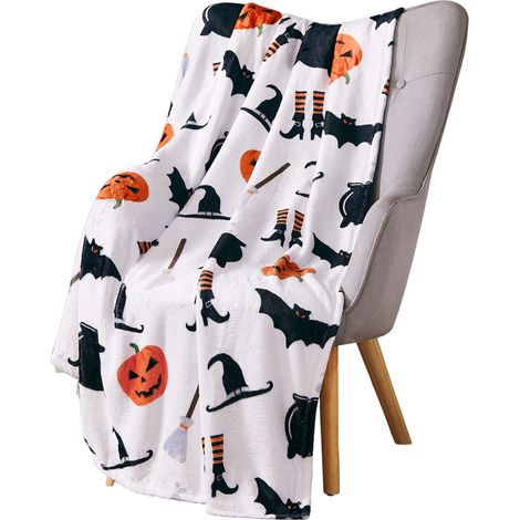 Couverture d'Halloween - Couverture d'Halloween en peluche 127 x 152 cm - Décoration d'Halloween douce et confortable en flanelle grise pour canapé, lit ou salon - Style 4 (1/3)