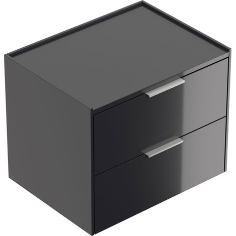 Design Nachttisch Kommode Artem 60cm, 2 Softeinzüge lackiert Grafit Hgl (1/5)