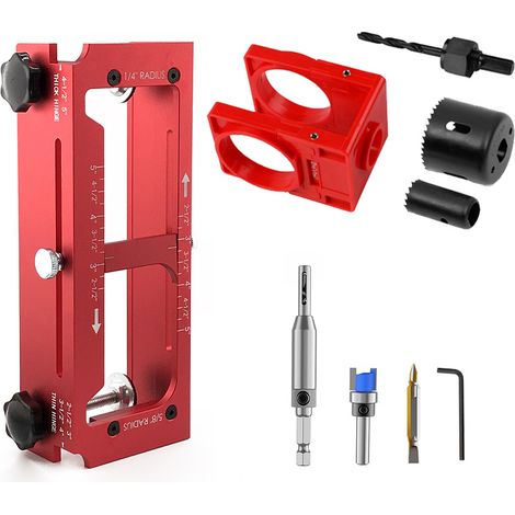 Ensemble 1 Kit de perçage pour charnières de porte en alliage d'aluminium, localisateur de trous pour serrure, outils de menuiserie (1/5)