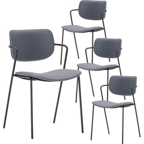 Lot de 4 chaises structure métal noir assise et dossier en PU gris bleuté - AKIMA (1/5)