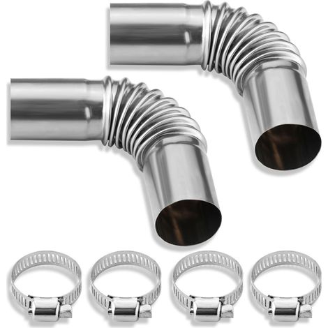 2pcs Voiture de Chauffage Tuyau d'Échappement, Acier Inoxydable 24mm Réchauffeur d'Air de Stationnement Connecteur Coudé Tube d'Échappement avec 4 Colliers de Serrage (1/5)