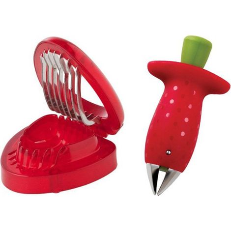 Lot de 2 coupe-fraises en acier inoxydable - trancheur de fruits et équeuteur à fraises (1/5)