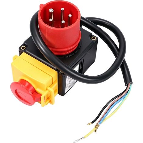 Lot de 1 Interrupteur de Machine, Interrupteur d’Arrêt d’Urgence 400V Triphasé, Disjoncteur Moteur avec Fiche CEE, Inverseur de Phase et Protection au Redémarrage, pour Machines, Câble de 67 cm (1/5)