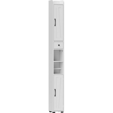 Armoire de toilette haute colonne 2 portes tiroir étagères ajustables blanc 20x20x185 cm (1/5)