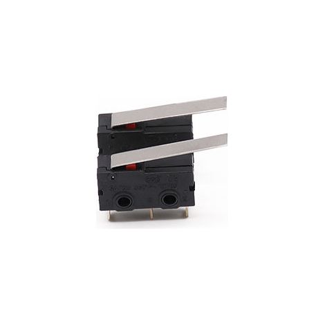 Miniature switch KW12 with metal handle, black three-pronged design, C, NO, NC, one on, one off. (1/4)
