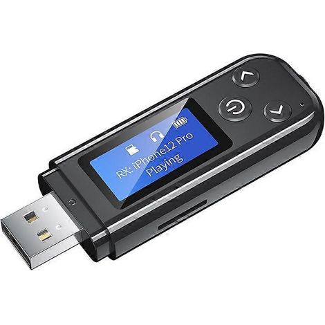 Adaptateur audio Bluetooth 5.0 USB 2-en-1 pour voiture K15-Pro avec écran LCD : émetteur et récepteur. (1/4)