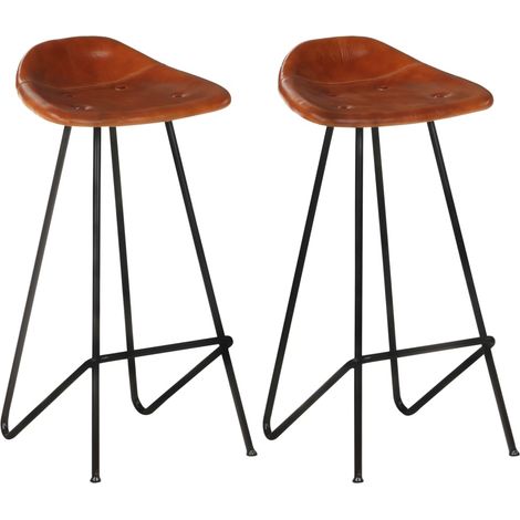 Tabourets de bar 2 pcs Marron Cuir véritable 2 (1/5)