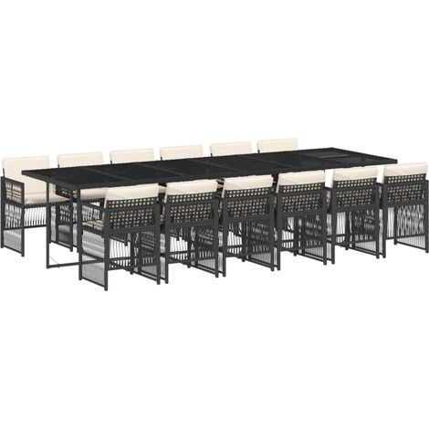 vidaXL Set da Pranzo da Giardino 13pz con Cuscini Nero in Polyrattan