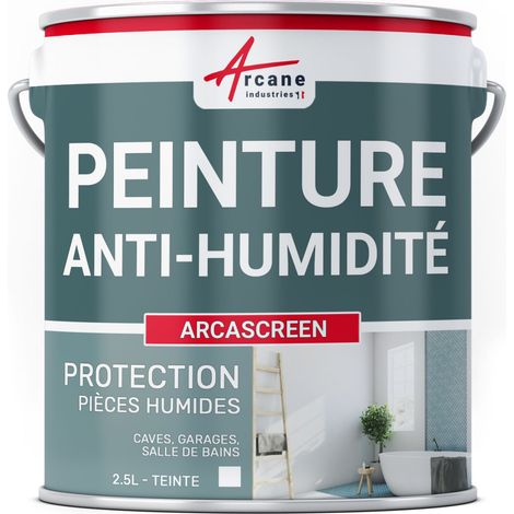 Arcane Industries – Peinture anti-humidité microporeuse 2.5 L – Barrière étanche pour murs humides – Application sur supports plâtre, béton, cave, salle de bain