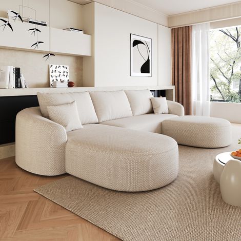 Modulares U-Ecksofa 266 x 168 x 85 cm aus weißem Chenille – MEUBLIV (1/5)