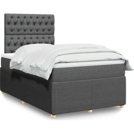 Cama box spring con colchón tela gris oscuro 120x190 cm (1/5)