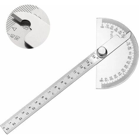 Rapporteur en Acier Inoxydable 0-180° Bras de Jauge d'Angle Règle de Mesure Outil Ingénieur Rapporteur avec Règle de 140mm, Règle d'Angle Univers pour Dessin de Peinture (1/5)