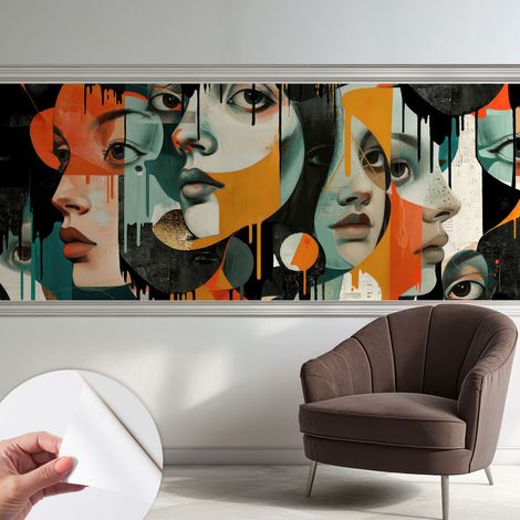 Papier peint adhésif décoratif avec colle pour salon chambre à coucher et bureau Design moderne et facile à poser Visages colorés 250x104 cm (1/5)