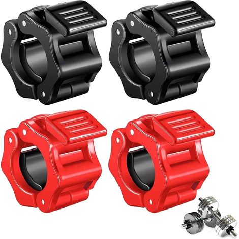 4 Pièces Verrouillage à Haltères Clips Pinces à Haltères Clips Bague de Serrage Haltère Collier de Blocage Bague Attaches haltères 28 mm pour Entraînement Haltérophilie Fitness (Noir+Rouge) (1/5)