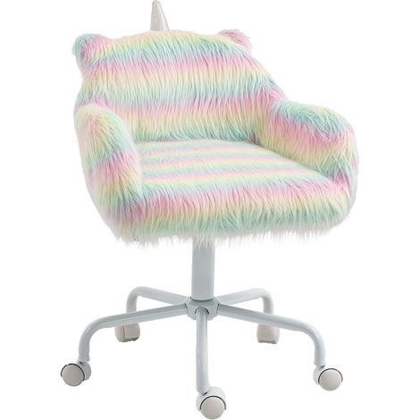 Unicorn Home Office Chair, Height Adjustable Fluffy Desk Chair with Armrests and Swivel Wheels, Colourful (1/5)
