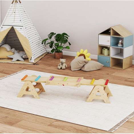 Altalena basculante e trave di equilibrio 2 in 1 in legno 133x38x24 cm OKWISH (1/4)