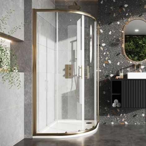Orbit S6 Brushed Brass 2-Door Quadrant Shower Enclosure 800mm x 800mm - 6mm Glass (1/2)