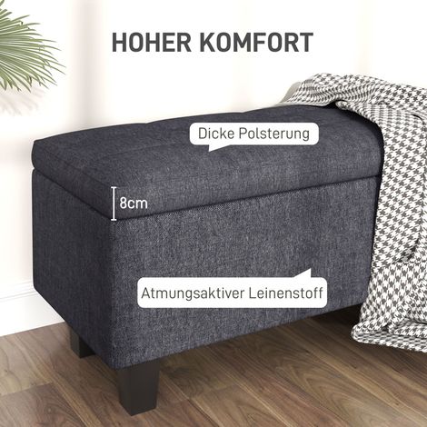 Coffre de rangement banquette rembourrée aspect lin, pieds en bois d'hévéa, pour salon, chambre, couloir, gris foncé (1/4)