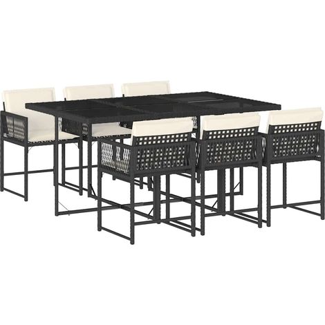 Maison Exclusive - Set da Pranzo da Giardino 7 pz Nero con Cuscini in Polyrattan (1/5)