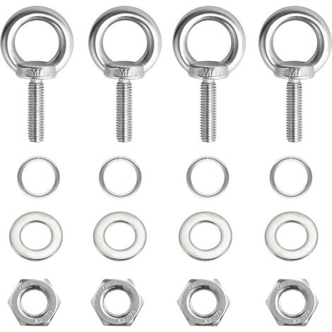 4 Pcs Boulons à Oeil M8 x 30 mm, pour Piton à Visser Inox, Vis à Anneau de Levage en Acier Inoxydable 304 avec Filetage pour Fixation et Suspension, avec écrous et Quincaillerie (1/5)