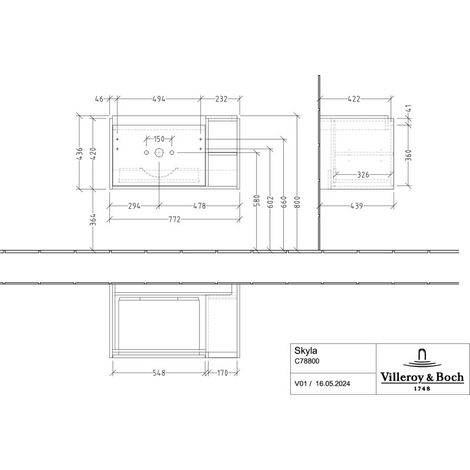 Villeroy & Boch C78800VR Lavabo US Skyla C78800 772x436x
