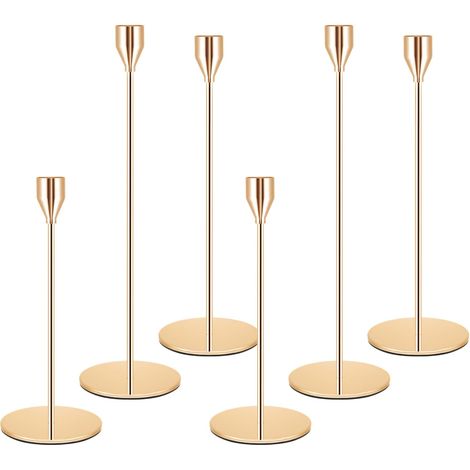 Bougeoirs Dorés Lot de 6 – Chandeliers Hauts Vintage pour Bougies Longues, Déco Mariage, Dîner aux Chandelles, Anniversaire (1/5)