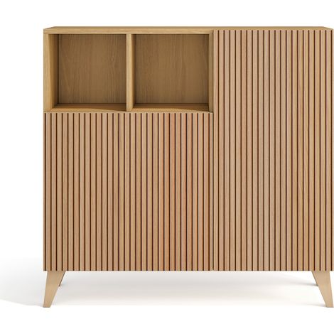 HERDASA, Zapatero modelo MOSS, 87x90x27, roble dorado - frente efecto listones y patas roble (1/5)