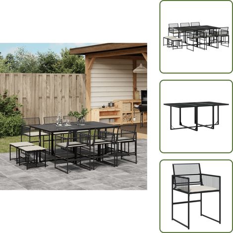Cojines para sillas - vidaXL Set de comedor jardín 11 pzas con cojines ratán sintético negro - Muebles de exterior
