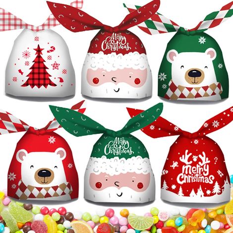60 bolsas de plástico navideñas con lindas orejas de conejo, ideales para regalos de comida. (1/5)