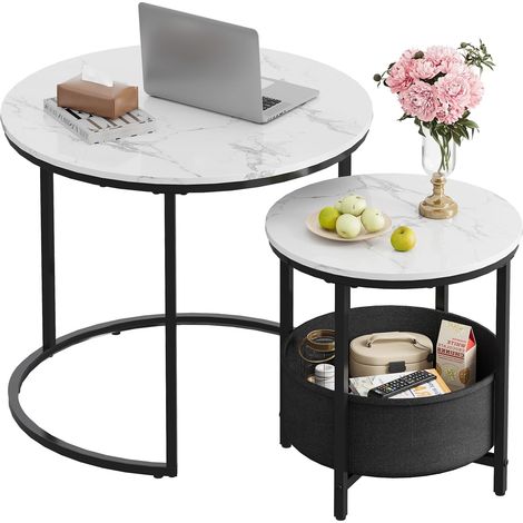 WLIVE Couchtische, 2er-Set, runde Beistelltische mit Stauraum, Wohnzimmer-Tisch aus Holz mit Metallrahmen, Sofa (1/5)