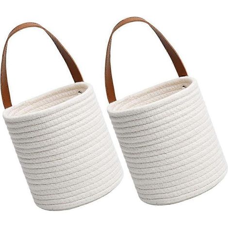 Lot de 2 paniers muraux en osier et tissu de coton pour ranger les fleurs et décorer la maison (1/5)