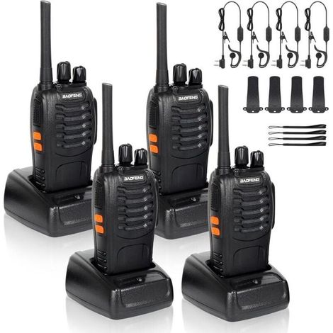 4 x talkies-walkies radio à deux canaux 400-470 MHz talkies-walkies avec écouteurs d'origine émetteur FM radio portable rechargeable 16 canaux - noir (1/4)