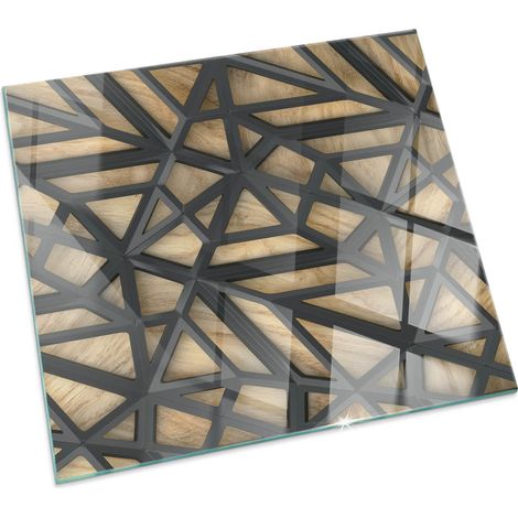Plaque de sol pour cheminée ou poêle en verre trempé avec impression Géométrie avec bois Carrée 60x60 cm (1/5)