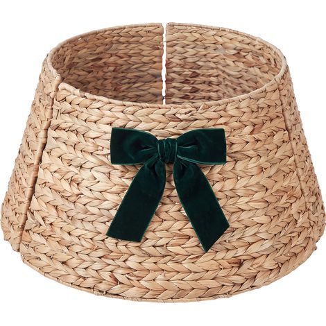Base de árbol de Navidad de jacinto de agua ⌀ 60 cm adorno navideño redondo hecho a mano con lazo verde y natural Humpplia (1/4)